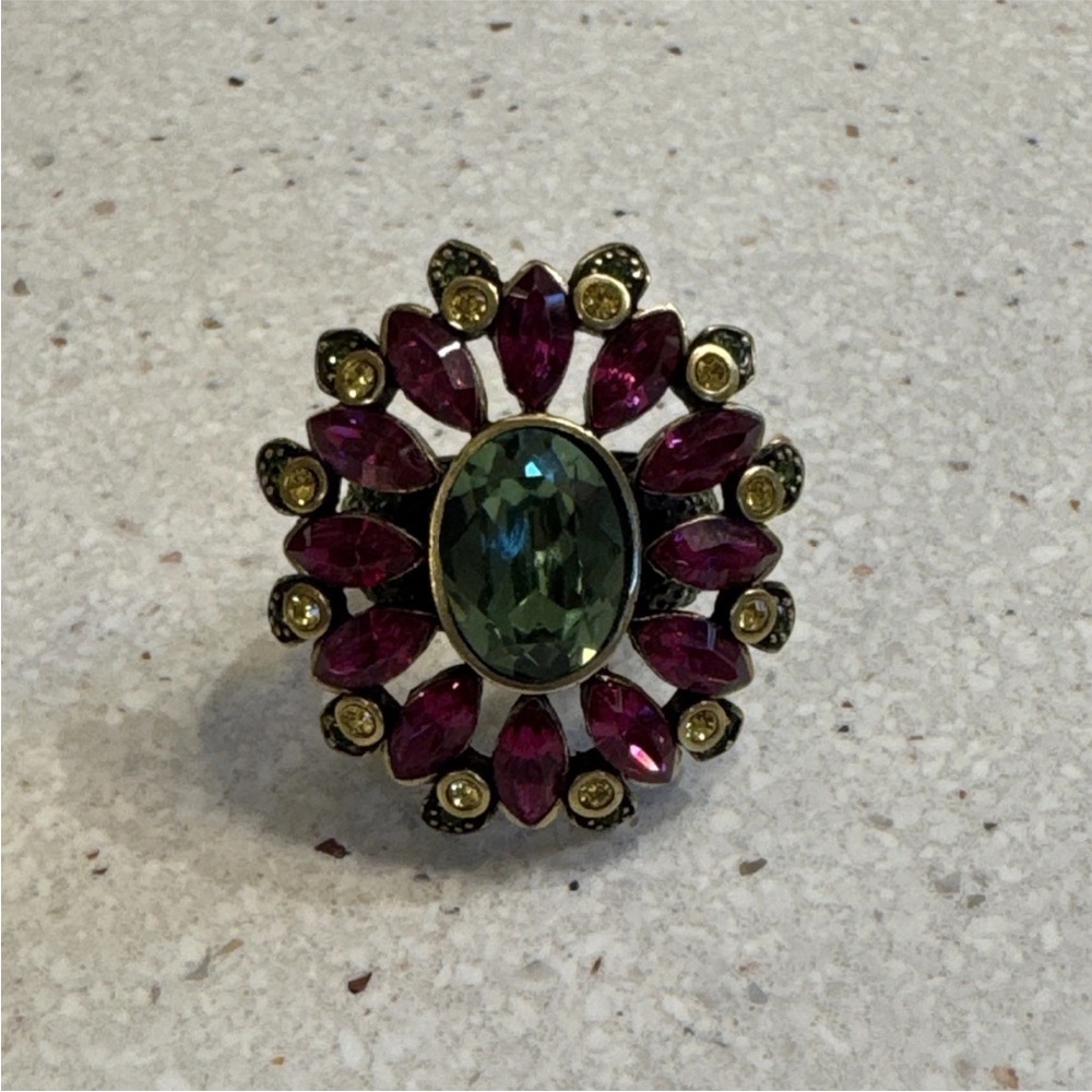Elegant Heidi Daus Green and Pink Gemstone Ring size 7